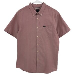 RVCA Slim Fit Short Sleeve Button Down Shirt Mens Large Mauve Pink Oxford Pocket